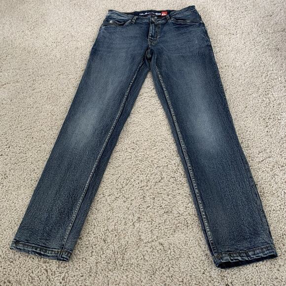 Quiksilver Jeans Mens 30x32 SLIM FIT Blue Denim Distressed Stretch Waistband - Picture 1 of 7